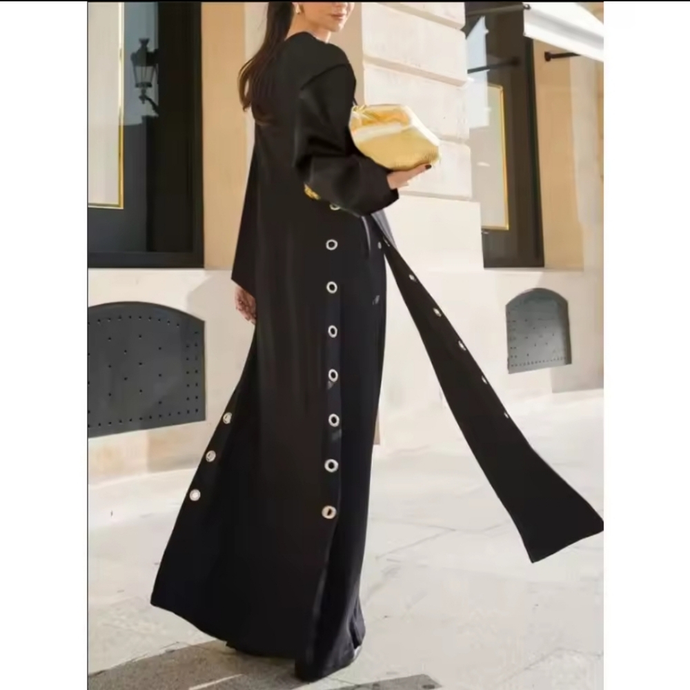 Women Long Outerwear Tops Autumn Winter Hollow Split-Joint Streamer Trench Coat - Picture 4 of 5